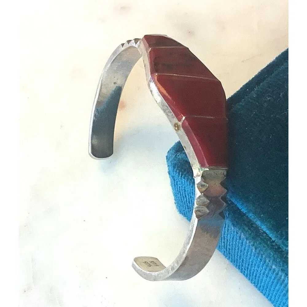 Vintage Sterling Bangle Taxco Mexico Red Jasper Silver 925 Bracelet